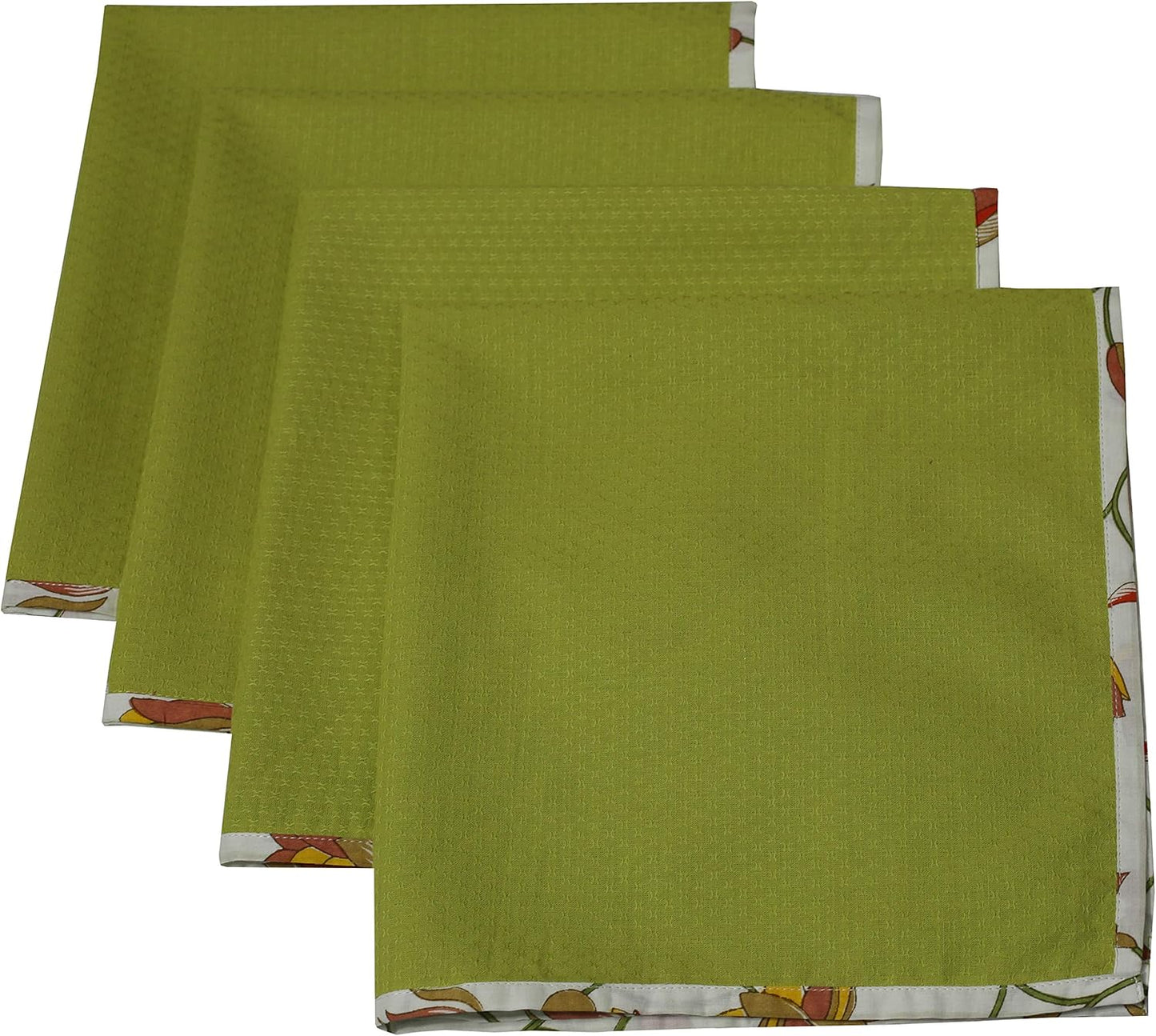 Indtresor Indian Heritage Fabric Cotton Table Linen Reversible Set Runner Napkins Mats in Orange Green