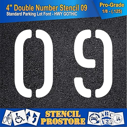 Pavement, Curb, and WheelStop Stencils - 4 inch Double Number Stencil - (09) - 4" x 5.5" x 1/8" (128 mil) - Pro-Grade