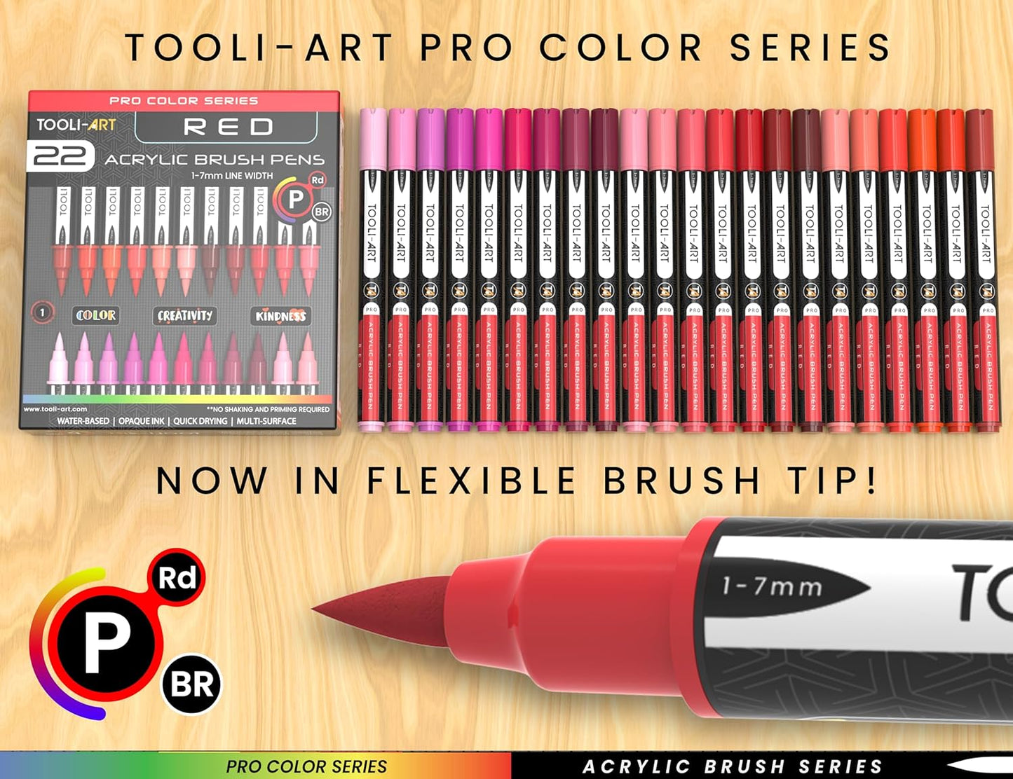 22 Flexible Brush Tip Acrylic Paint Pens Markers Set 1-7mm Line for Rock Painting, Brush Lettering, Glass, Mugs, Wood, Metal, Canvas, Fabric, Plastic. Non Toxic Waterbased Quick Drying Assorted Red