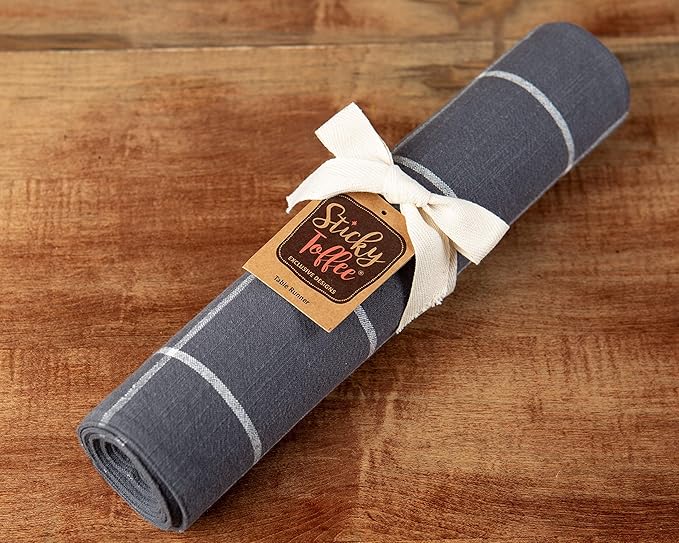 Sticky Toffee Cotton Table Runner 14x72 in – Gray Plaid Woven Table Décor for Kitchen or Dining Room, Farmhouse Style, Oeko-Tex Cotton