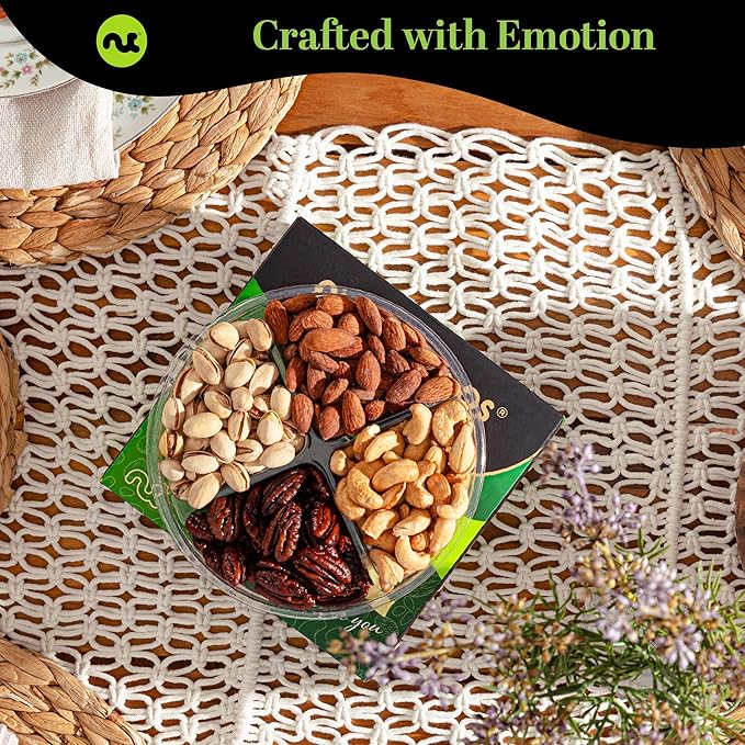 NUT CRAVINGS - Halloween Treats For Adults Mixed Nuts Gift Basket in Green Gold Box (4 Assortments) Holiday Xmas Christmas Food Arrangement, Healthy Snack Care Package, Food Assortments