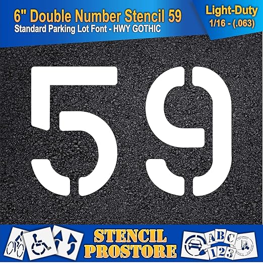 Pavement, Curb, and WheelStop Stencils - 6 inch Double Number Stencil - (59) - 6" x 9" x 1/16" (63 mil) - Light-Duty