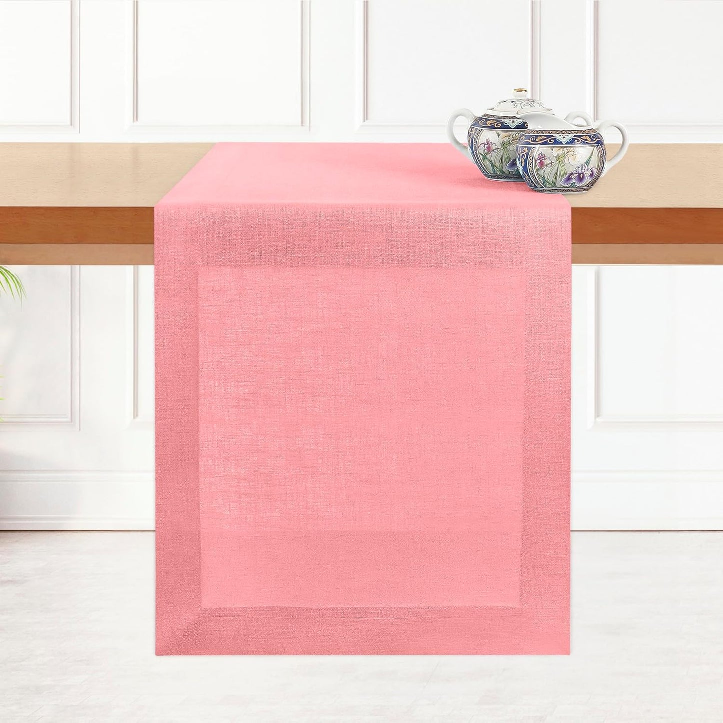 D'Moksha Homes Linen Table Runner 48 Inches - 100% Pure Linen Dusty Pink Table Runner 14 x 48 Inch for Coffee Tables, Dresser, Fall, Autumn and Halloween - Machine Washable