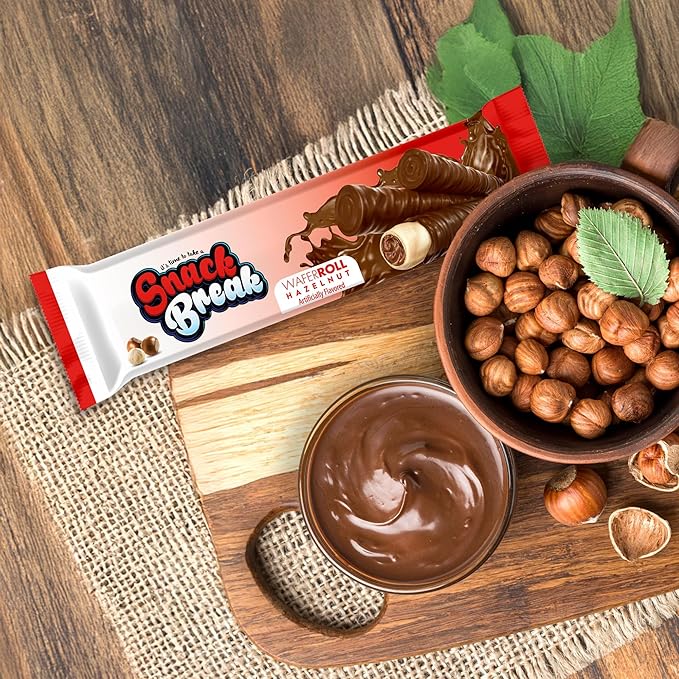 Snack Break Hazelnut Wafer Rolls, Rolled Wafer Cookies, Cocoa Coated Delicious Snack, Individually Wrapped, Crunchy Sticks for On-the-Go, Coffee, Tea, 24 Count (Pack of 3)