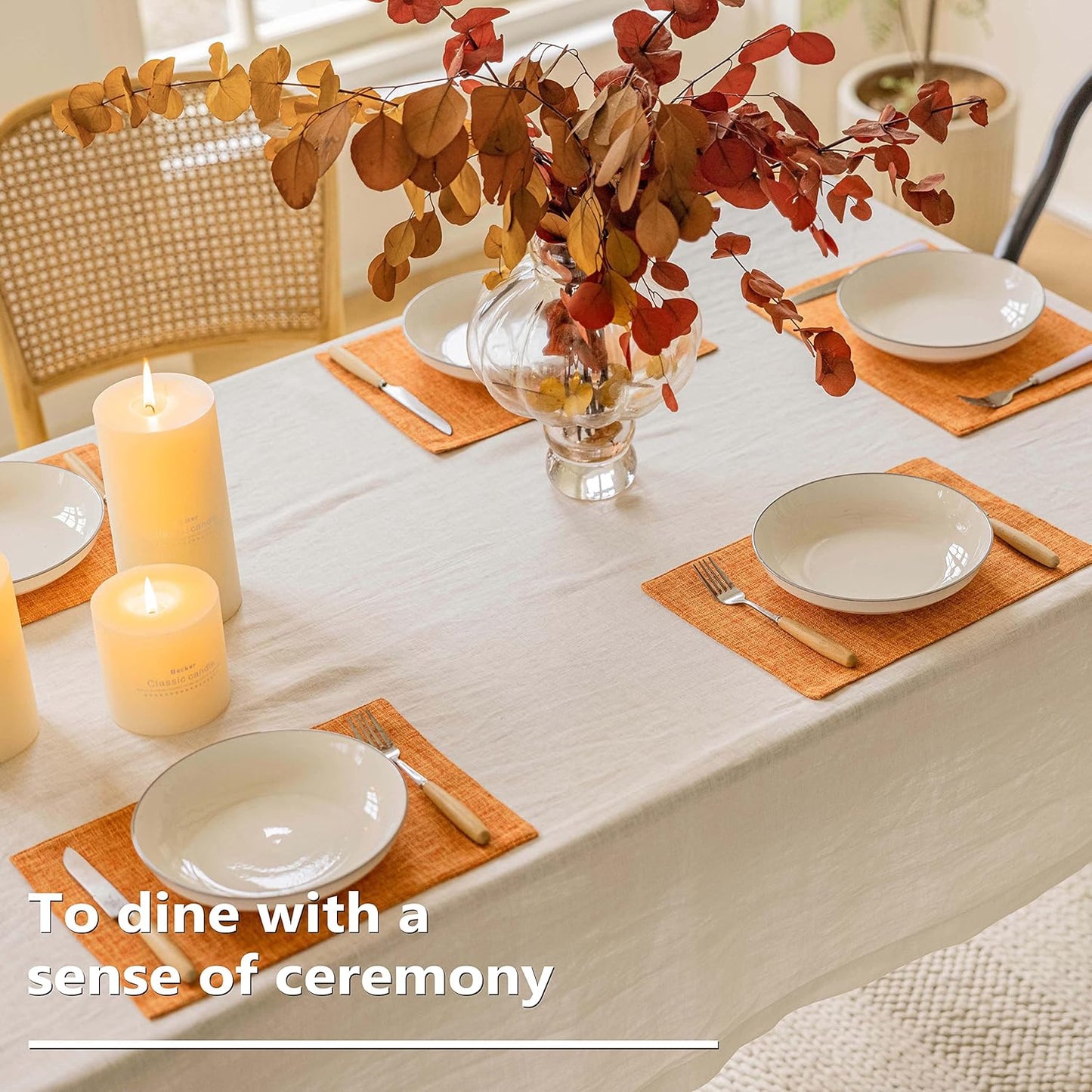 Home Brilliant Cloth Placemats Set of 6 Heat Resistant Dining Table Place Mats for Kitchen Table Fall Party Halloween Thanksgiving Decorations Decor, 13 x 19 inches, Orange