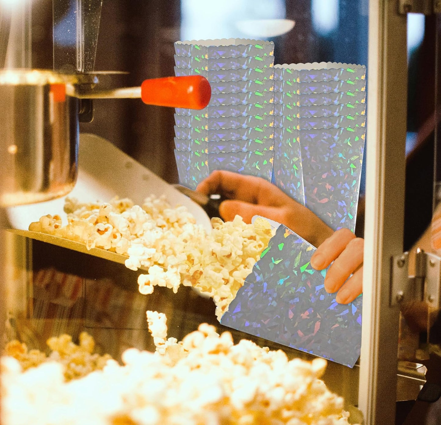 24 Pcs Silver Foil Popcorn Boxes 2 x 4.5 x 2.7 inch Mini Popcorn Boxes Cardboard Popcorn Container for Party Disposable Snack Popcorn Bags