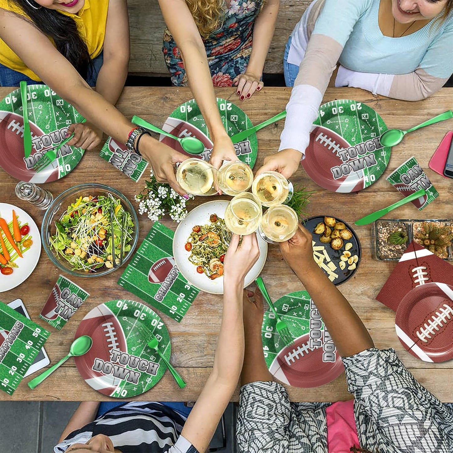 Football Party Supplies Tableware - Super Bowl Football Party Decorations Set, Include Dinner Plates, Cups, Napkins, Cutlery, for Touchdown Boys Super Bowl Party Supplies | 24 Guests