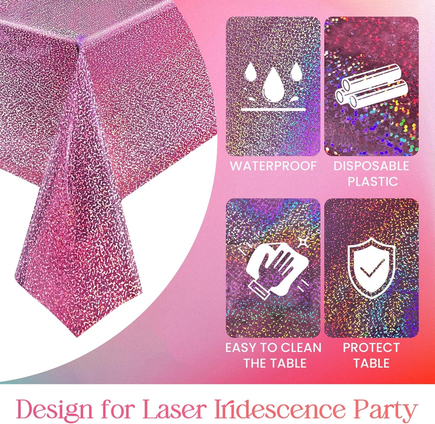 4 Pcs Pink&Blue Holographic Laser Tablecloths Iridescence Shiny Table Covers 40" x 108" Foil Rectangle Table cloths for Baby Shower Undersea Ocean Birthday Party Winner Wedding Party Décor