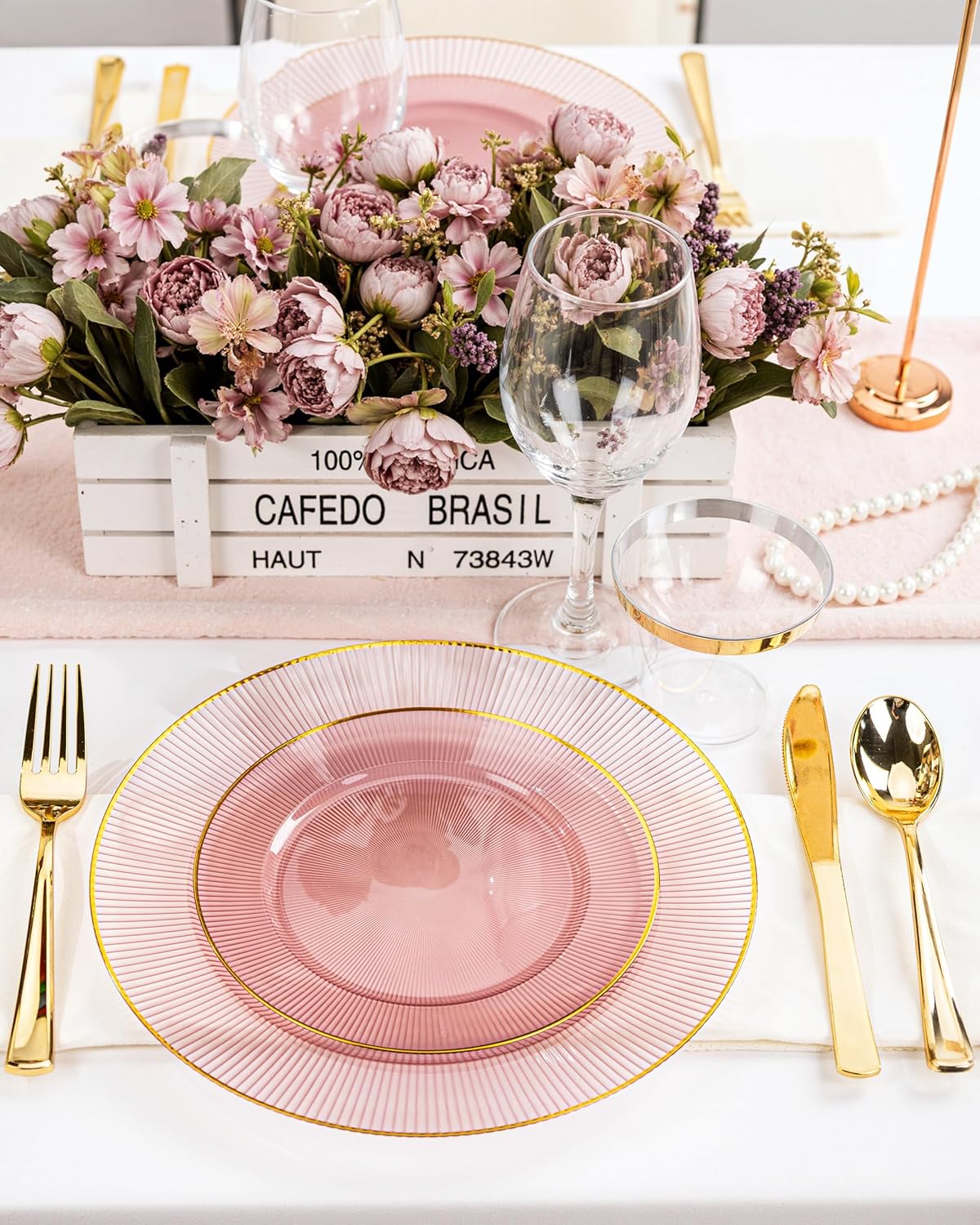 Hioasis 60pcs Burgundy and Gold Plastic Plates - Burgundy Disposable Dinnerware Set, 30pcs Dinner 10.25in & 30pcs Dessert 7.5in Plates with Striped Designs for Party & Wedding