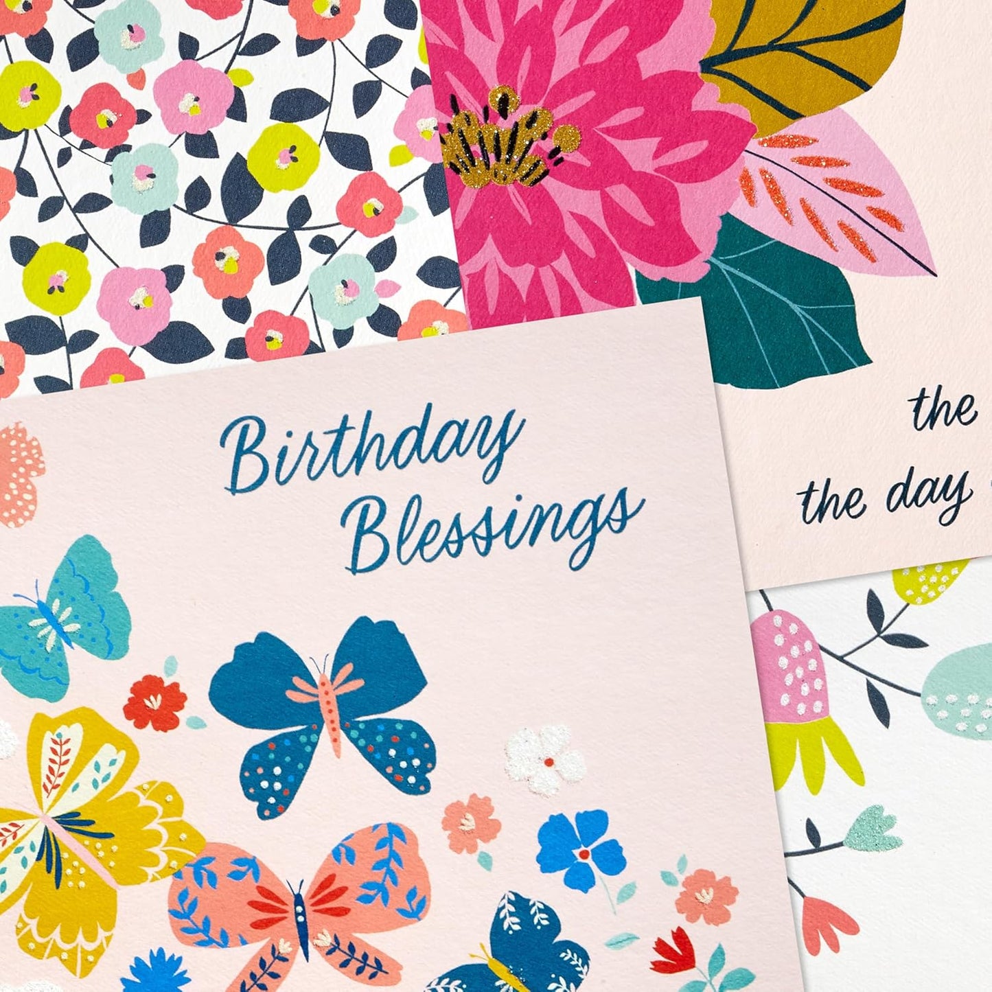 Hallmark Religious Spring Flowers and Butterflies Card Assortment (16 Cards with Envelopes) for Thank You, Congrats, Birthday