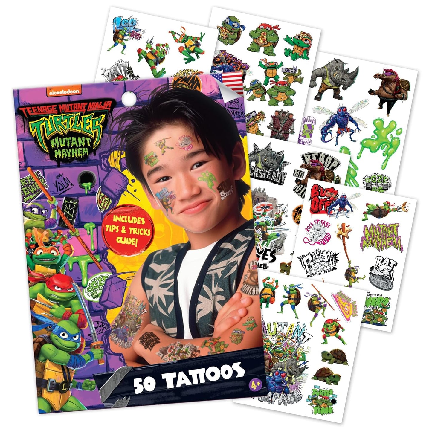 Teenage Mutant Ninja Turtles Temporary Tattoos for Kids (50 pack). Made in the USA w Certified Safe Ink. Kids Birthday Party Supplies & Party Favors. Temporary Tattoos Stickers Set for Girls and Boys