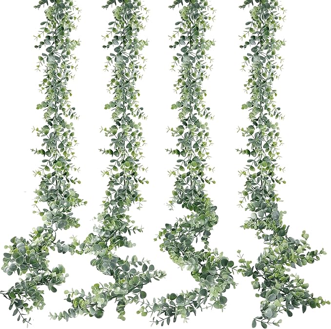 Sggvecsy Artificial Eucalyptus Garland 4 Pack Fake Eucalyptus Greenery Garland Faux Hanging Plants Artificial Vines, 5.6 Feet/Strand for Wedding Backdrop Arch Wall Table Party Outdoor Festival Decor
