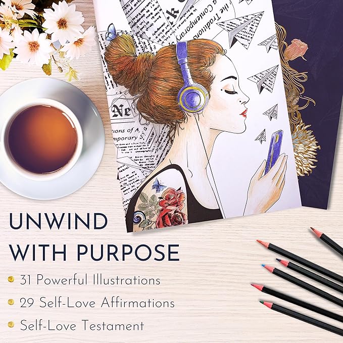 RYVE Adult Coloring Book for Women – Affirmations & Mindfulness Coloring Book for Adults Relaxation, Self Love Coloring Books for Women, Self Love Gifts, Positive Affirmations, Affirmation Gifts