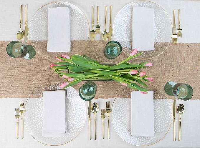 [Clear Hammered With Gold Rim 4 Pack] 13'' Charger Plates Clear Hammered With Gold Rim Plastic Heavy Duty Disposable Dinner Chargers Serveware Dishes Platters Tableware for parties, Weddings