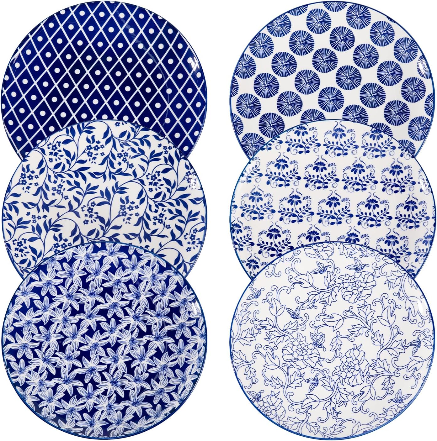 Sweejar 10.5 Inch Ceramic Dinner Plates Set, Large Porcelain Dessert Plates, Microwave & Dishwasher Safe Party Plates for Salad, Pasta, Meat Steak, Set of 6(Vintage Blue)