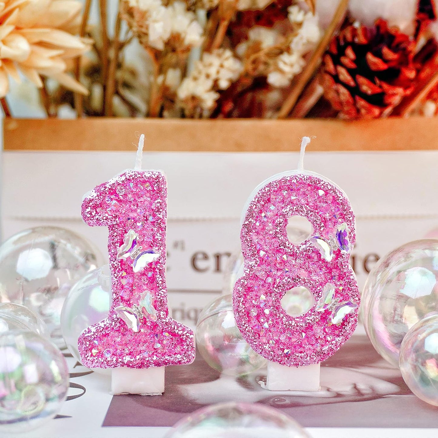 Birthday Candles, Number Candles for Birthday Cakes with Butterfly, Pink Birthday Candles Sparklers, 3.2" Cake Candles for Cake Topper Decoration, Party/Festival Celebration(Number 5)