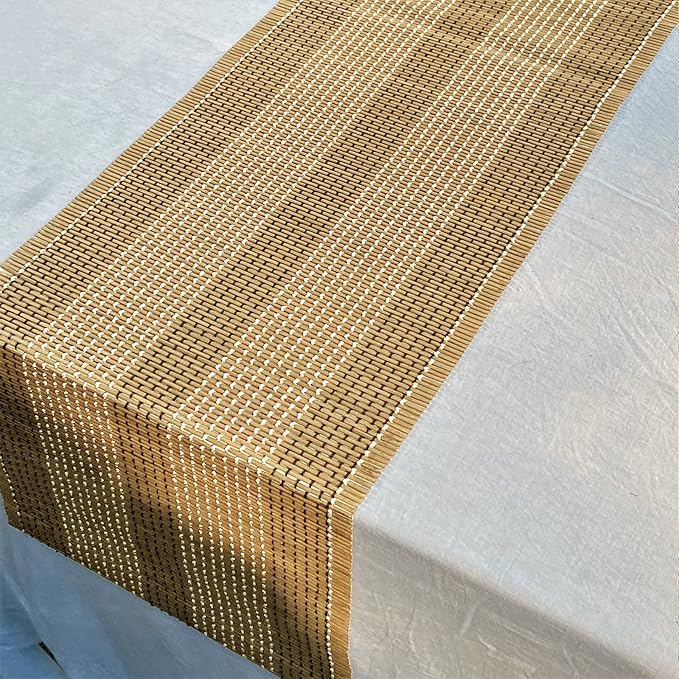 ANDSTAR 12x72 Inch Weave Bamboo Table Runner Stain Resistant Heat Resistant Oil-Proof Non-Slip Waterproof Easy to Clean Table Runner for Kitchen Dinning Room Table Decoration(Brown,1 Piece) …