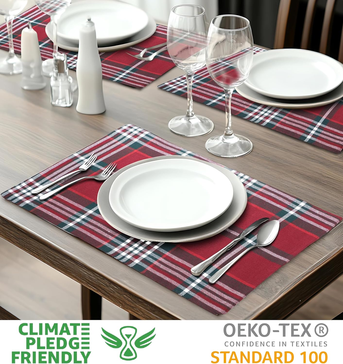 Urban VillaPlacemats Christmas Plaid 100% Cotton Fused Tablemats for Dining 14''x20'' Over Sized Set of 6 Placemats for Christmas Celebrations Wedding Parties Every Day Use Heavier QualityPlacemats