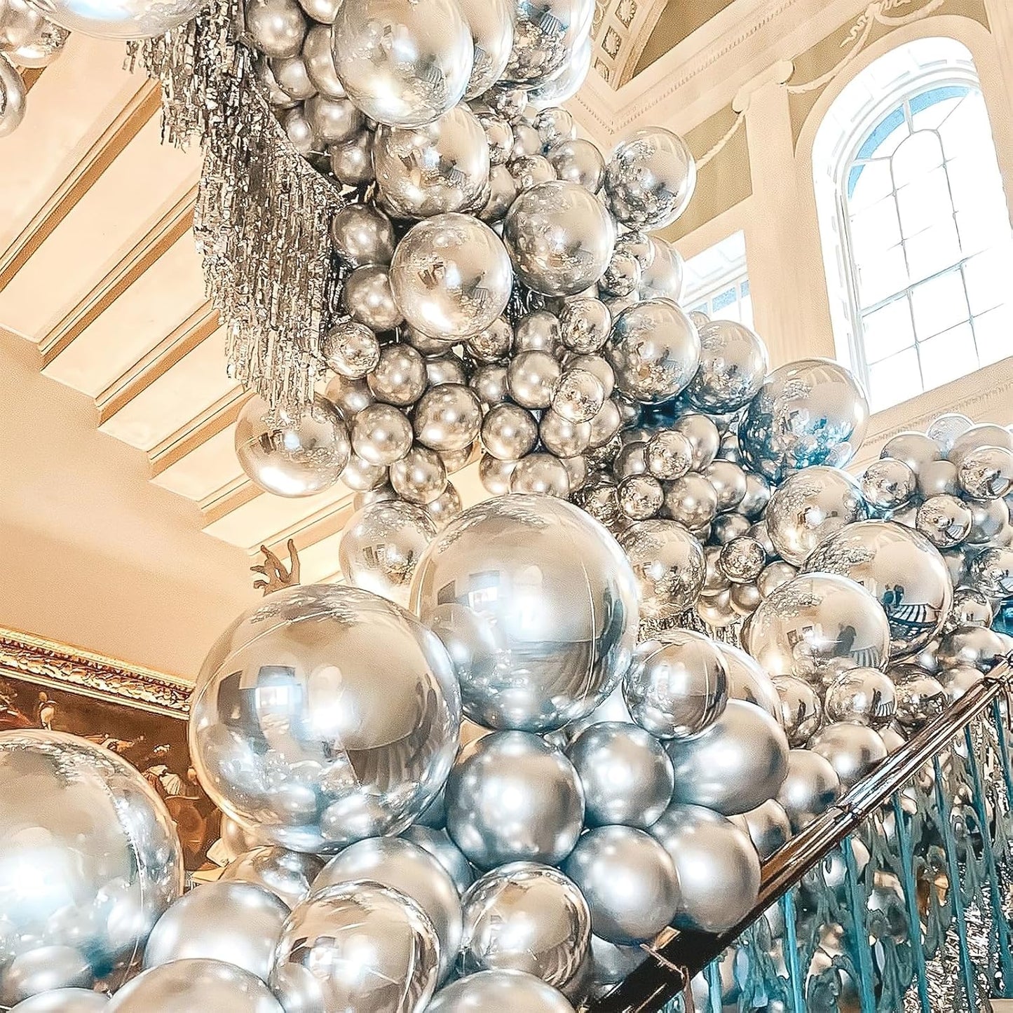 PartyWoo Metallic Silver Balloons 100 pcs 12 Inch Chrome Silver Latex Helium Balloons for Graduation New Year Wedding Baby Shower Gender Reveal Bachelorette Birthday Party Decorations Silver-G102
