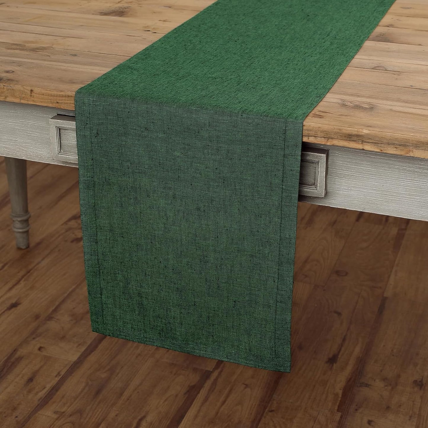 Solino Home Linen Table Runner 120 Inches Long - Athena, 100% Pure Linen Forest Green 14 x 120 Inch Table Runner for Dining, Fall, Autumn, Thanksgiving, Christmas