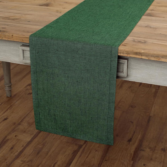 Solino Home Linen Table Runner 90 Inches Long - Athena, 100% Pure Linen Forest Green Table Runner 14 x 90 Inch for Dining, Fall, Autumn, Thanksgiving, Christmas