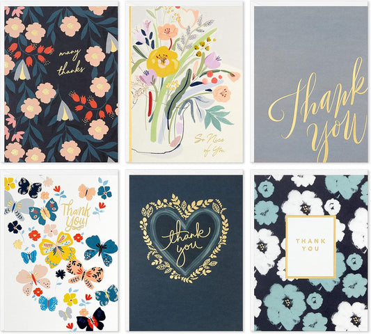 Hallmark Thank You Cards Assortment, Foil Hearts and Flowers (48 Thank You Notes and Envelopes)