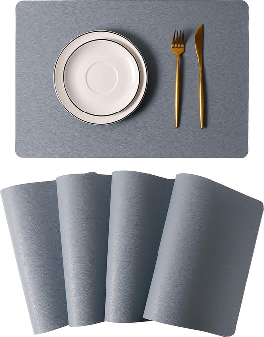 Wipeable Placemats Leather Table Mats Waterproof Heat-Resistant Easy to Clean for Dining Table Set Kitchen Table (4, Pale Blue)