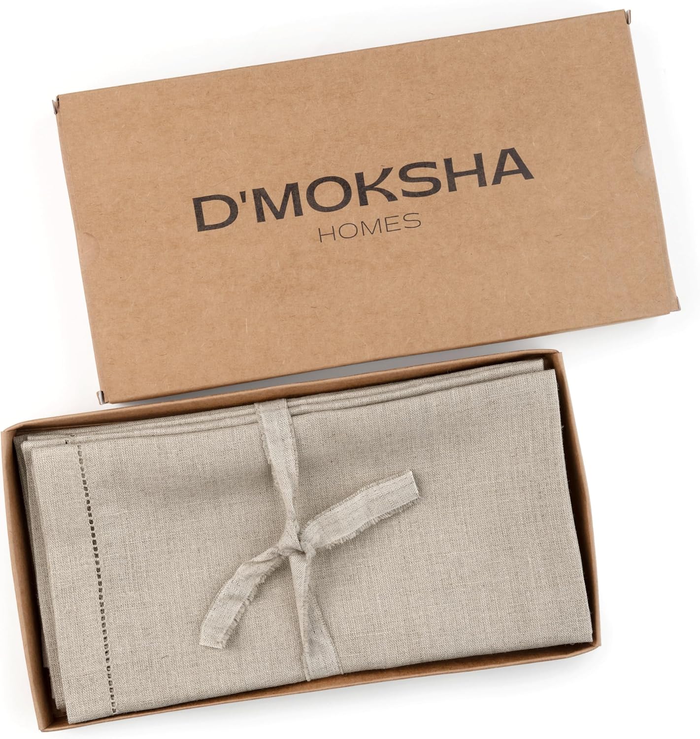 D'Moksha Homes Natural Linen Napkins Set of 6 - Classic Hemstitch 100% Pure Linen Hemstitch Dinner Napkins 20 x 20 Inch for Fall, Thanksgiving, Christmas, Holiday - Handcrafted and Machine Washable