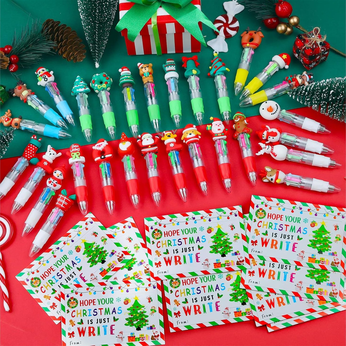 30 Set Cute Multicolor Pens in One 4-in-1 Fun Pens Bulk with 30 Gift Cards for Kindergarten Party Christmas Student Gift Bulk Office School Exchange Gifts
