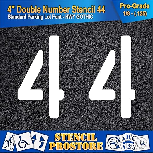 Pavement, Curb, and WheelStop Stencils - 4 inch Double Number Stencil - (44) - 4" x 5.5" x 1/8" (128 mil) - Pro-Grade