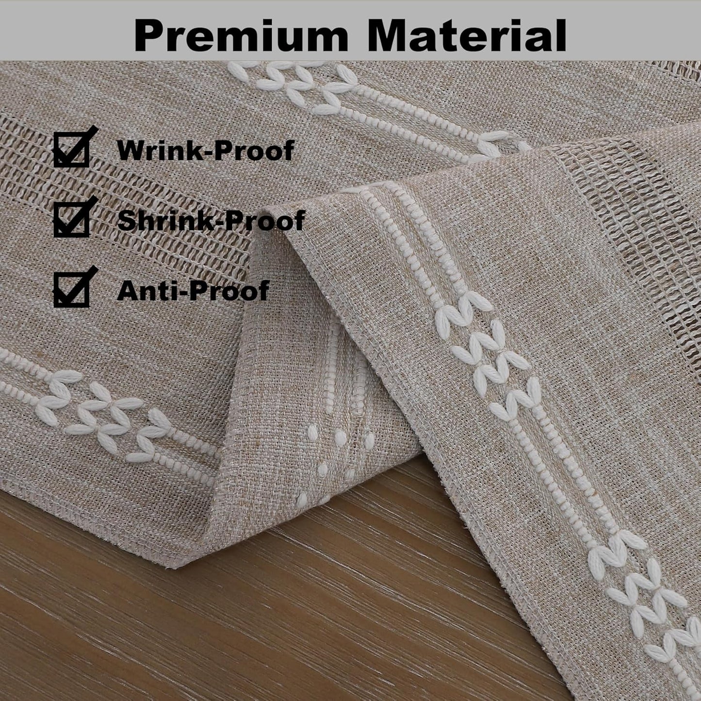Gernaice Boho Table Runner, Embroidered Cotton Linen Farmhouse Table Runners for Holiday Wedding Dining Living Room Bedroom Home Decor, 90" L X 13" W Brown