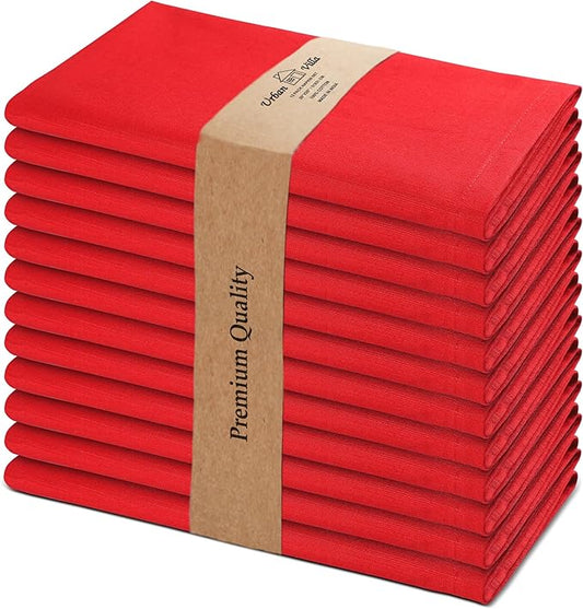 Urban Villa Cloth Napkins Set of 12 20x20 Inches 100% Cotton Napkins Cloth Washable Durable Reusable Absorbent Table Dinner Napkins Cloth for Christmas Parties Hotel Lunch Restaurant Weddings - Red