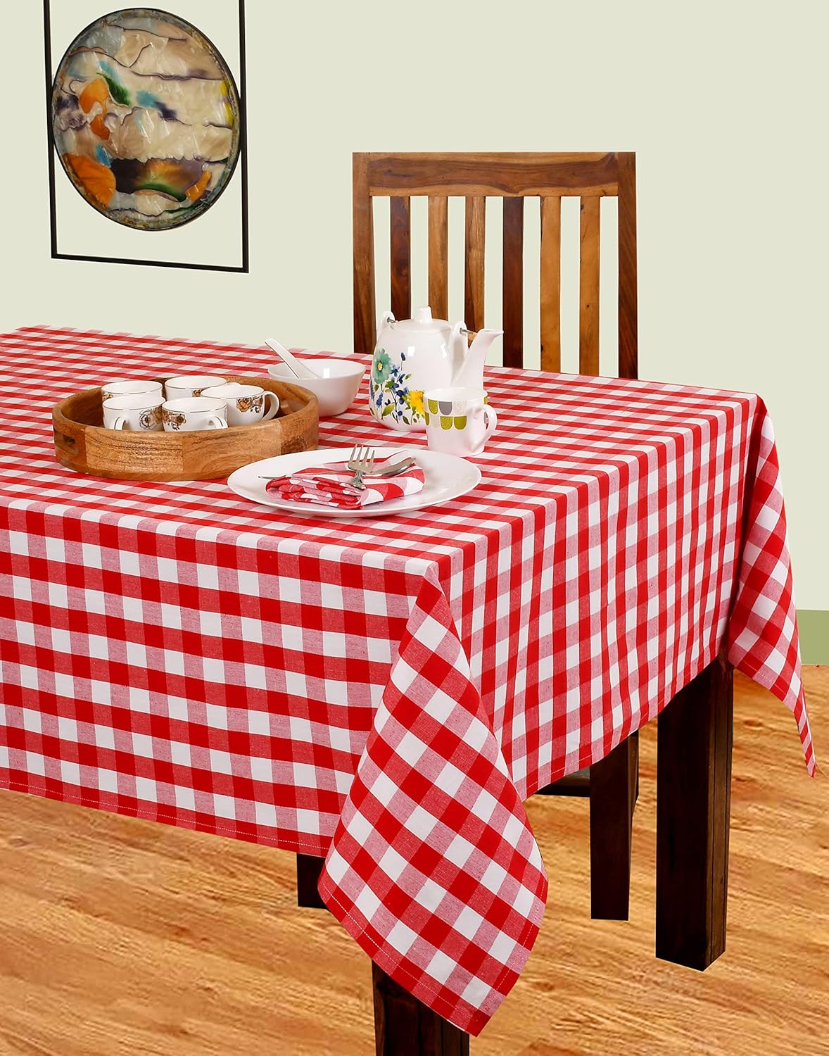 Urban Villa Tablecloth Christmas Table Cloth Tabletop Cover Kitchen Dining Tablecloth 100% Cotton Great Parties Wedding Holiday Dinner Red/White Color Rectangle 60X84 Inches 6-8 Seats Table Cloth