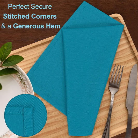 Ruvanti Cloth Napkins Set of 12, 18x18 Inches Napkins Cloth Washable, Soft, Durable, Absorbent, Cotton Blend. Table Dinner Napkins Cloth for Hotel, Lunch, Restaurant, Weddings, Events, Parties - Teal