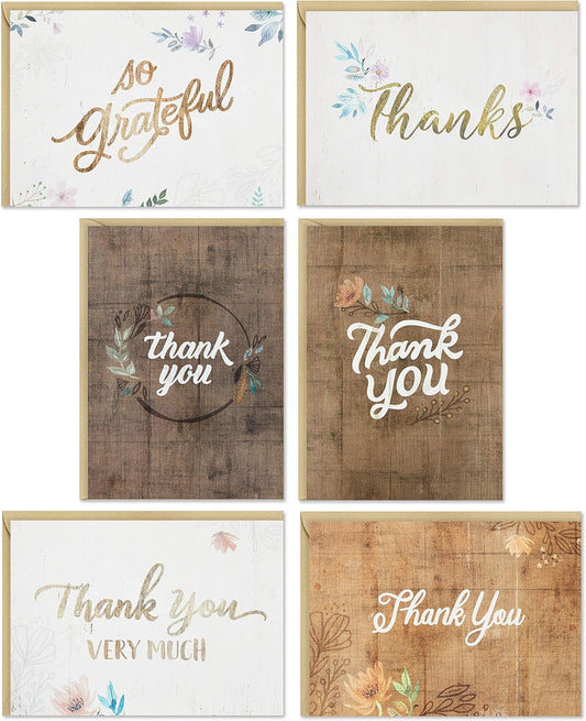 Hallmark Thank You Cards Assortment, Rustic Flowers (48 Thank You Notes with Envelopes)
