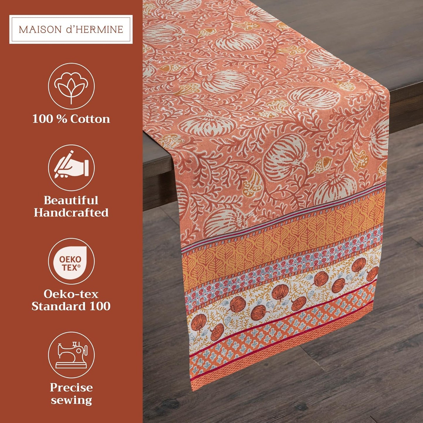 Maison d' Hermine Table Runner 100% Cotton Single Layer Table Runners 108 inches Long for Thanksgiving Christmas Decorations Home Kitchen Dining Party Wedding (Harvest Festival, 14.5" x 108")