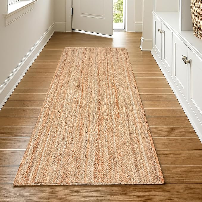 Ramanta Home Hand Woven Jute Braided Rug 2'x6' - Natural, Boho Reversible Floor Carpet for Living Room, Farmhouse Accent Rugs for Kitchen, Bedroom, Nursery, Kids Room, Patio - 24X72 Inch
