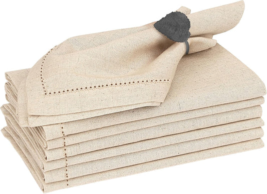 Ruvanti Premium Linen Napkins Set of 6-20x20 Inch, Classic Hemstitch, Mitered Corner Cloth Napkins ‎- Soft, Elegant Dinner Napkins Cloth Washable for Weddings, Parties, Everyday Use - Natural