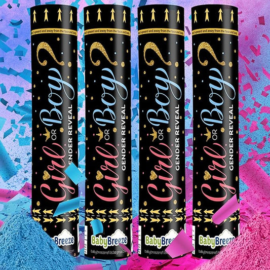 Gender Reveal Confetti Powder Cannon Biodegradable Baby Boy Blue Baby Girl Pink Gender Reveal Poppers - He or She What Will it Bee Baby Shower Baby Party Decorations Supplies Confetti Sticks