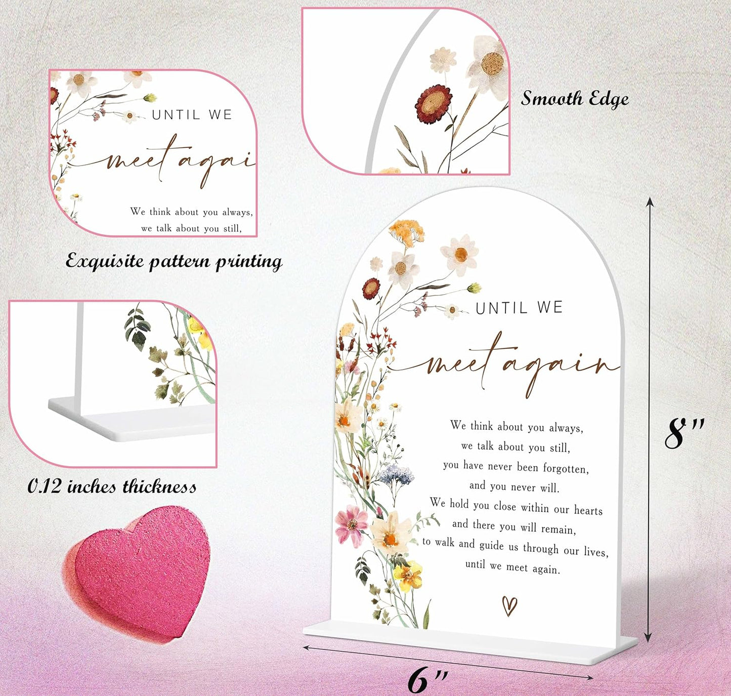 Wedding Memorial Sign, Flower Style Wedding Table Signs for Reception and Event Party, Bridal Shower, Engagement, Centerpiece Party Decor, Memorial Plaque, 6X8 Inch Acrylic Arch Sign with Stand,23