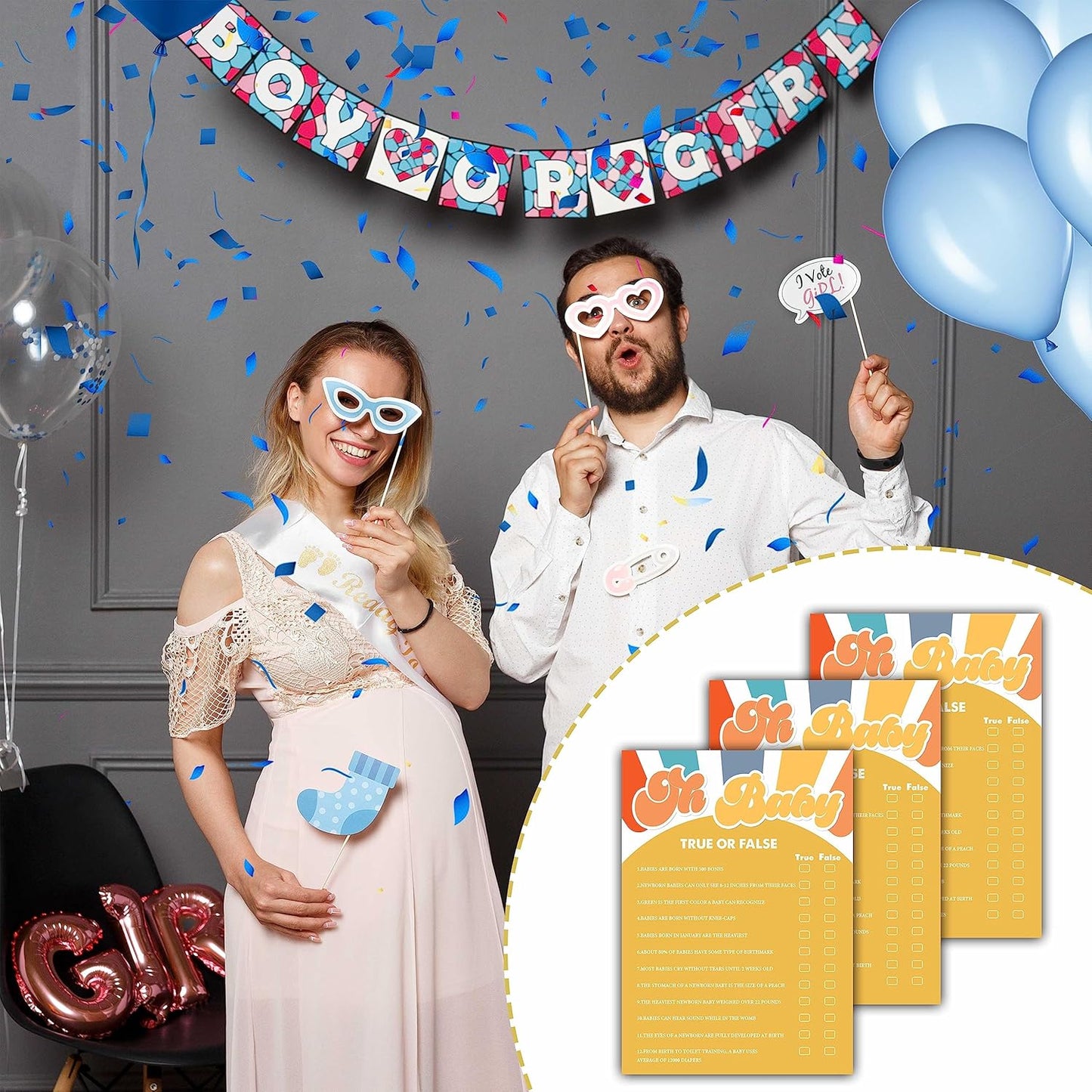 YSTEP Boho Sunshine 30 Oh Baby True or False Game Cards with 1 Answer Card, Gender Reveal Party Supplies Favors (5"x7") -A03