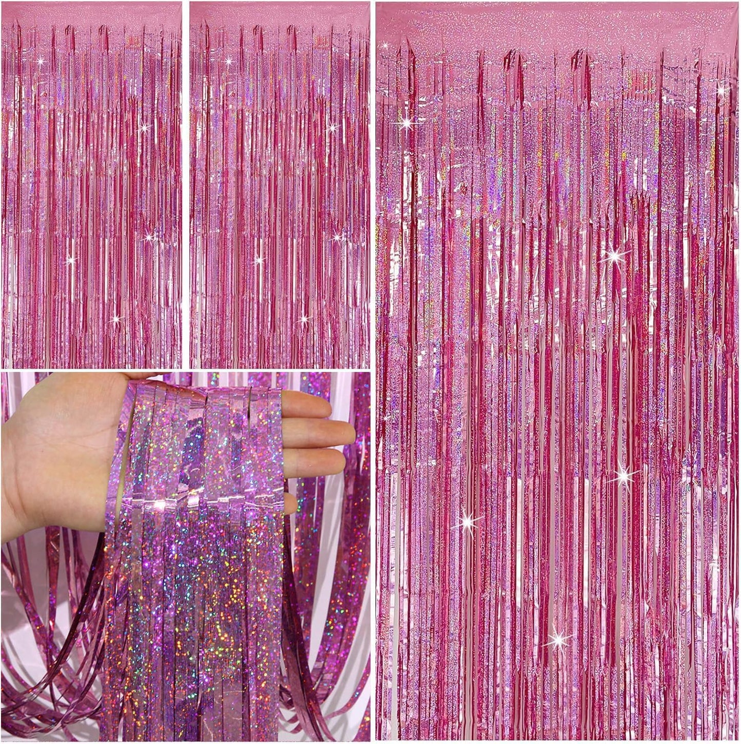 Party Backdrop Curtains Metallic Tinsel Foil Fringe Curtains Party Photo Backdrop Party Streamers for Party Birthday Graduation New Year Eve Bachelorette Decorations Wedding Decor