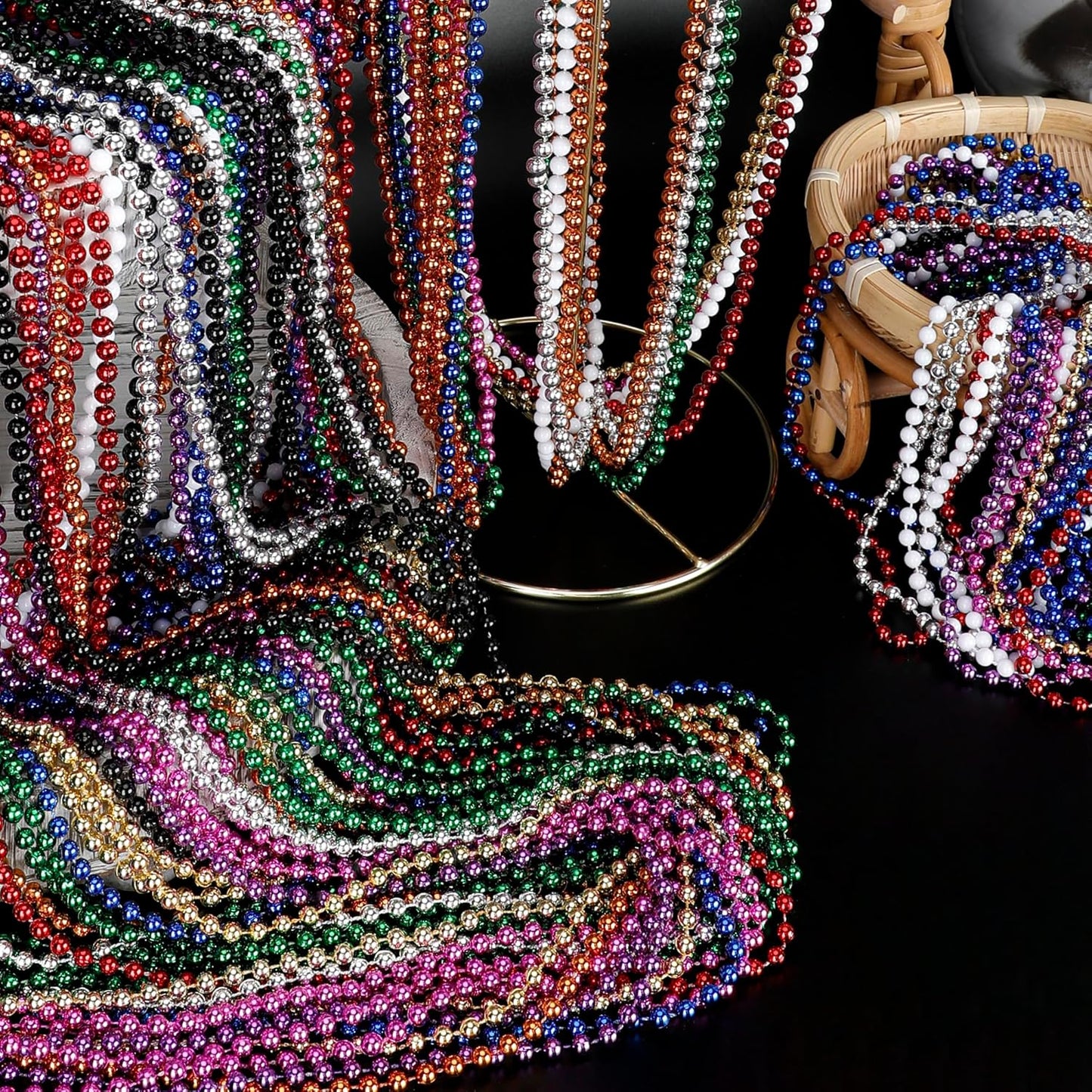 100PCS Mardi Gras Beads, Colorful Beads Necklace Toy Party Favors, 33" Bead Costume Accessories Bulk, Festival Mardi Gras Parade Throw Accessories Wedding Birthday Celebrations Decor