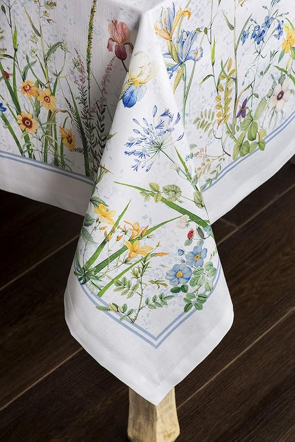 Maison d' Hermine Table Cloth Rectangle Table 100% Cotton 60 x 90 Inches Tablecloth Reusable Decorative for Dining Room Farmhouse Home Valentines Day Decorations Spring Summer - Fleurs De Mai