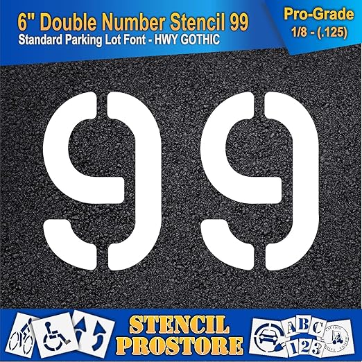 Pavement, Curb, and WheelStop Stencils - 6 inch Double Number Stencil - (99) - 6" x 9" x 1/8" (128 mil) - Pro-Grade