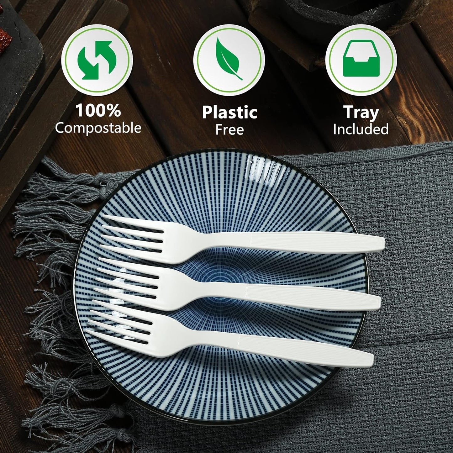 Compostable Fork,100 Biodegradable Silverware for Party,Large Disposable Utensils Eco Friendly Durable and Heat Resistant,Alternative to Plastic Fork