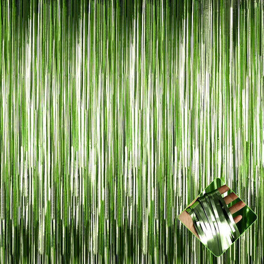4 Pack 3.3Ft x 6.6Ft Light Green Foil Fringe Curtain Backdrop, Metallic Tinsel Foil Fringe Streamers Curtains Background for Photo Booth, Birthday, Wedding, Halloween, Christmas Party Decoration