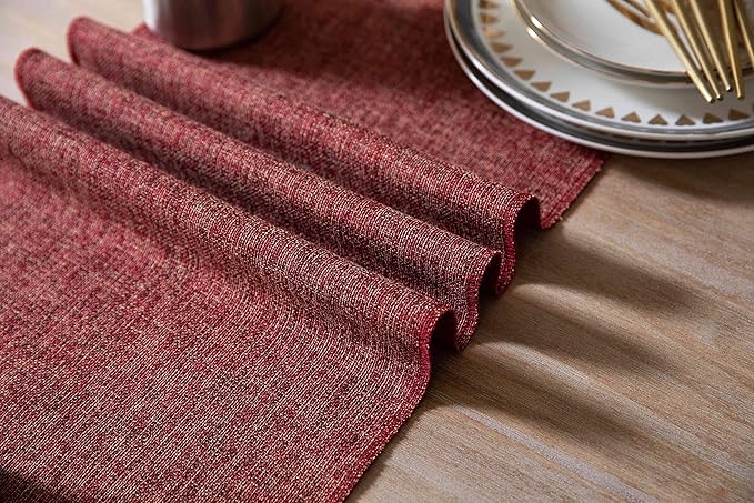 ZeeMart Red Table Runners 108 Inches Long, Burlap Linen Style Rustic Farmhouse Table Runner, Long Boho Dining Table Runner, 13x108 Inches, Red