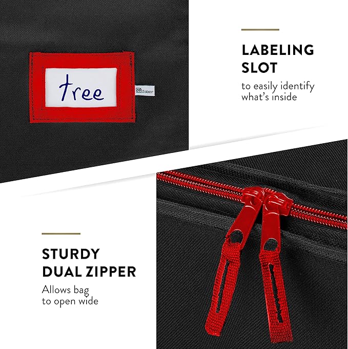 ZOBER 600D Oxford Fabric Large Christmas Tree Storage Bag - Fits 9 Ft Artificial Trees - Tear Proof Waterproof Christmas Tree Bag For Storage Box For Xmas - Strong, Durable Handles - Card Slot - Black