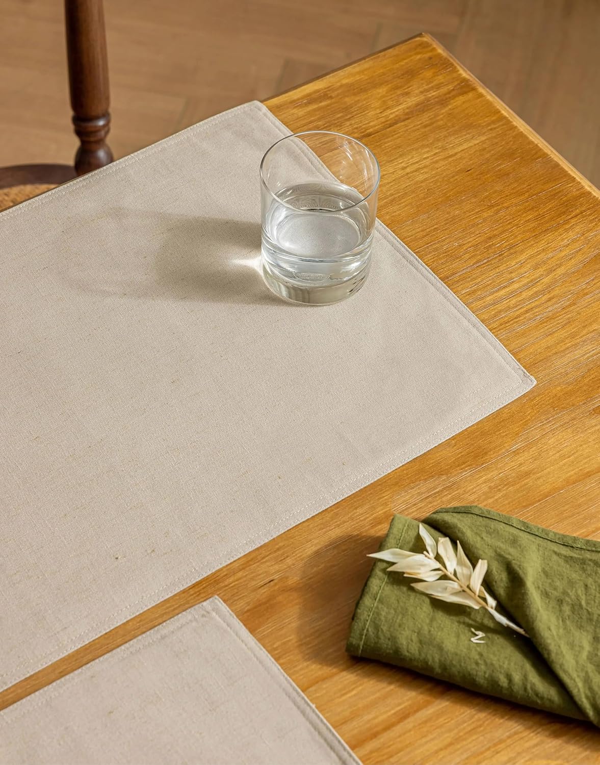 Linen Table Placemats Set of 6 Beige Modern Farmhouse Cloth Dining Table Mats Machine Washable Non Slip Heat Resistant Plate Mats 12x18 Inch